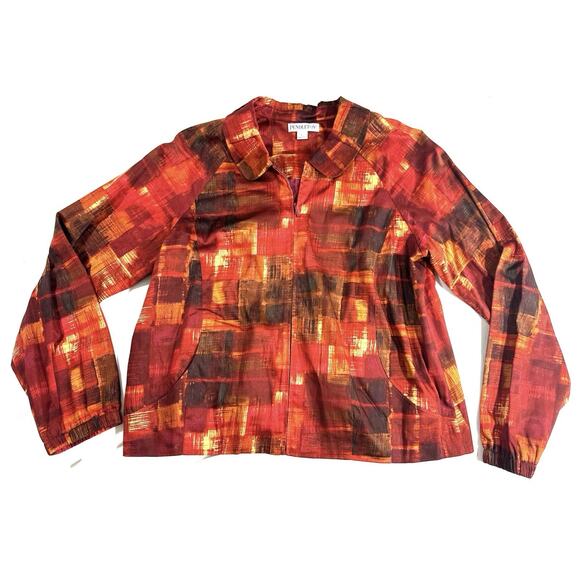Pendleton Women’s Jacket L Red Orange Abstract Brushstroke Zip Front Pockets - Picture 1 of 8